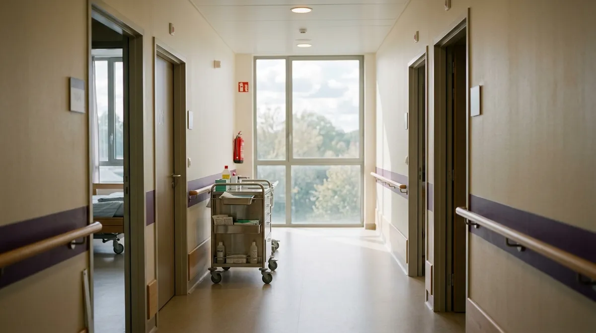 Couloir lumineux d’un service hospitalier de gériatrie